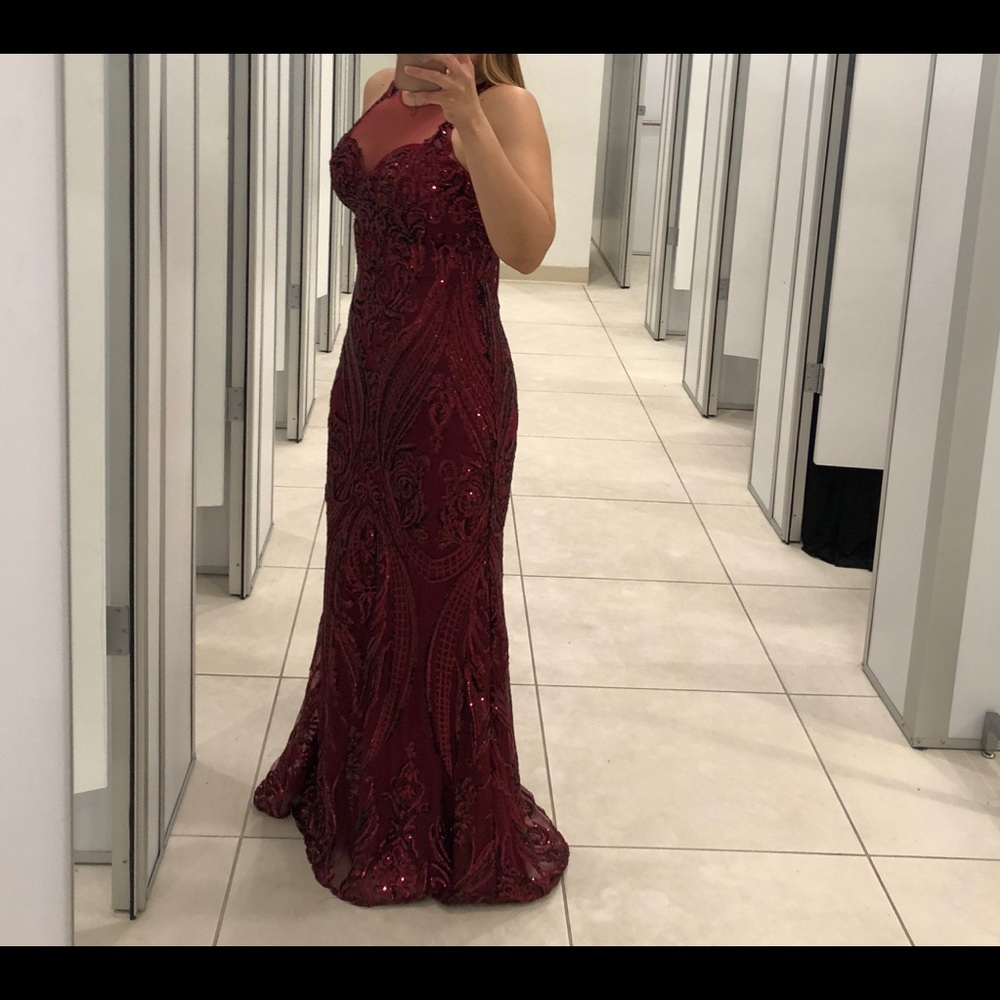 Prom sequence burgundy formal dress